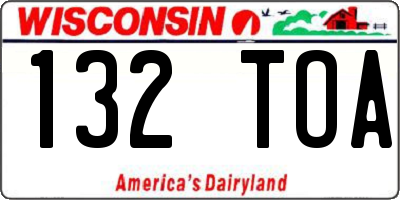 WI license plate 132TOA