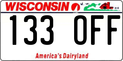 WI license plate 133OFF