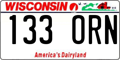 WI license plate 133ORN