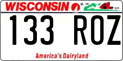 WI license plate 133ROZ