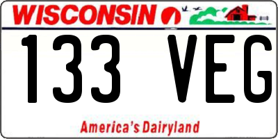 WI license plate 133VEG