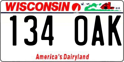 WI license plate 134OAK