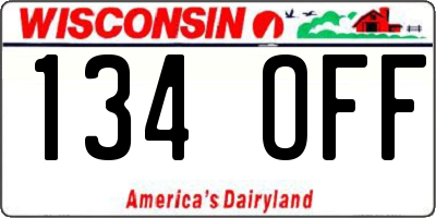 WI license plate 134OFF