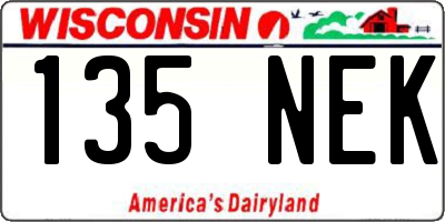 WI license plate 135NEK