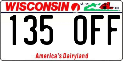 WI license plate 135OFF