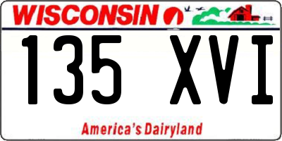 WI license plate 135XVI