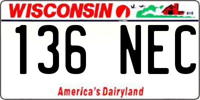 WI license plate 136NEC