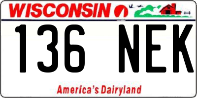 WI license plate 136NEK