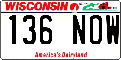 WI license plate 136NOW