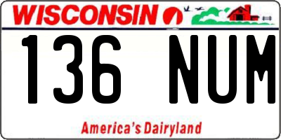 WI license plate 136NUM