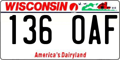 WI license plate 136OAF