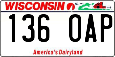 WI license plate 136OAP