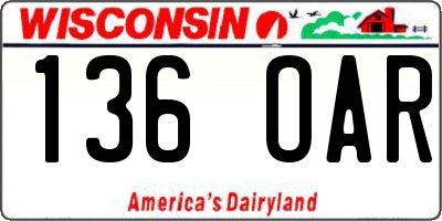 WI license plate 136OAR