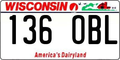 WI license plate 136OBL