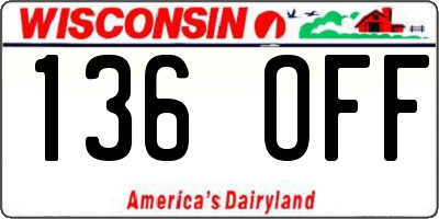 WI license plate 136OFF