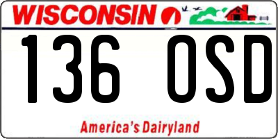 WI license plate 136OSD