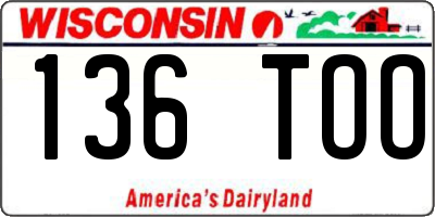 WI license plate 136TOO