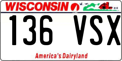 WI license plate 136VSX