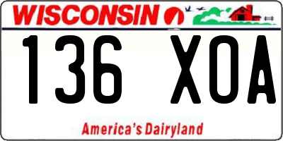 WI license plate 136XOA