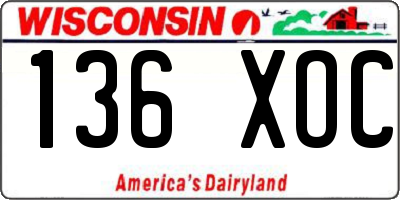 WI license plate 136XOC