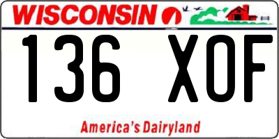 WI license plate 136XOF