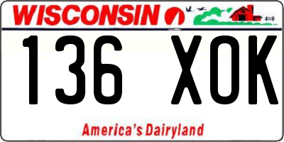 WI license plate 136XOK
