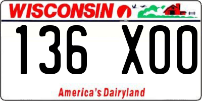 WI license plate 136XOO