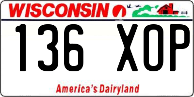 WI license plate 136XOP