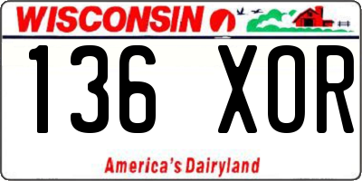 WI license plate 136XOR