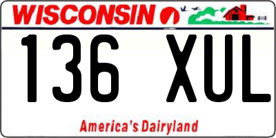 WI license plate 136XUL