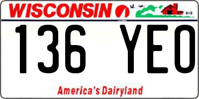 WI license plate 136YEO