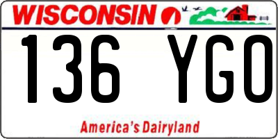 WI license plate 136YGO