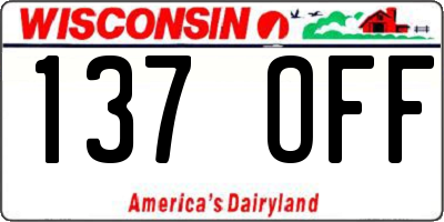 WI license plate 137OFF