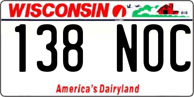WI license plate 138NOC