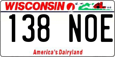 WI license plate 138NOE