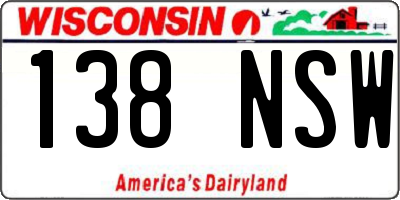 WI license plate 138NSW