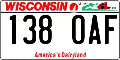 WI license plate 138OAF