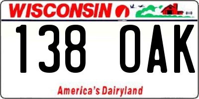 WI license plate 138OAK