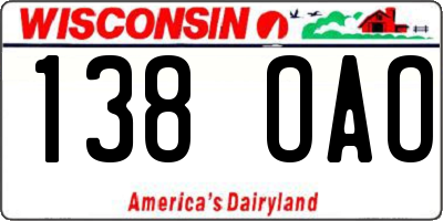 WI license plate 138OAO