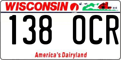 WI license plate 138OCR