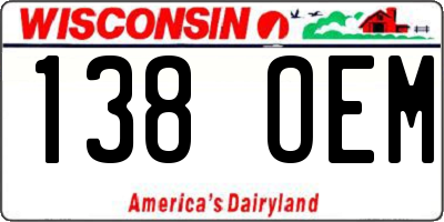 WI license plate 138OEM