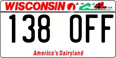 WI license plate 138OFF