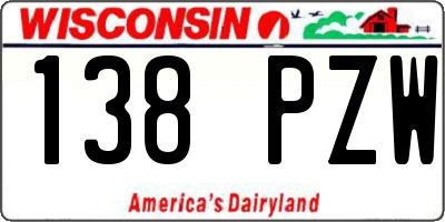 WI license plate 138PZW
