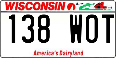 WI license plate 138WOT