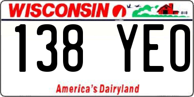 WI license plate 138YEO