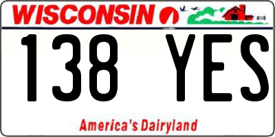 WI license plate 138YES