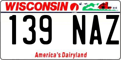 WI license plate 139NAZ