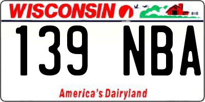 WI license plate 139NBA