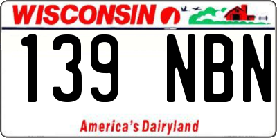 WI license plate 139NBN