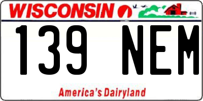 WI license plate 139NEM